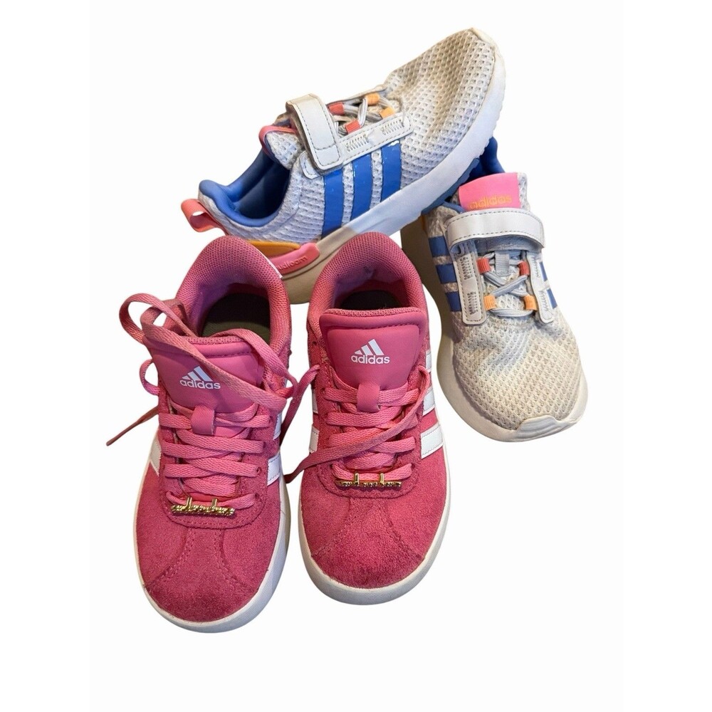 Adidas VL Court 3.0 Girls Pink Athletic Shoes Sneakers Lot Of 2- Size 11k Girls